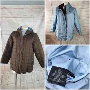 Zero Exposure Women’s Size 2X Quilted Brown blue Reversible Hooded Jacket Zip up